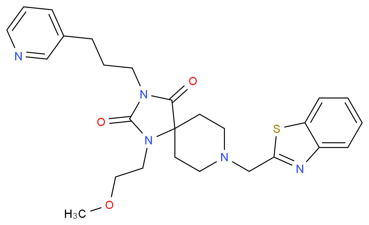8-(1,3-benzothiazol-2-ylmethyl)-1-(2-methoxyethyl)-3-[3-(3-pyridinyl)propyl]-1,3,8-triazaspiro[4.5]decane-2,4-dione_分子结构_CAS_)