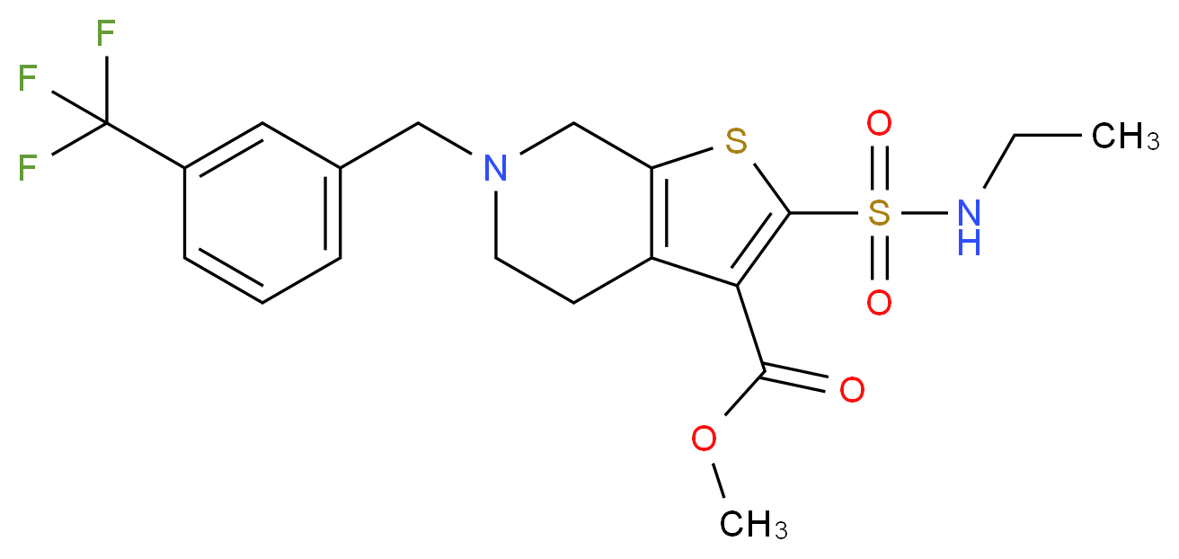methyl 2-[(ethylamino)sulfonyl]-6-[3-(trifluoromethyl)benzyl]-4,5,6,7-tetrahydrothieno[2,3-c]pyridine-3-carboxylate_分子结构_CAS_)