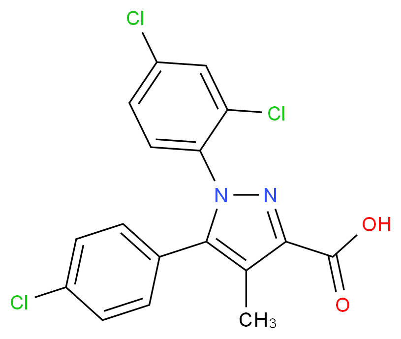 5-(4-Chlorophenyl)-1-(2,4-dichlorophenyl)-4-methylpyrazole-3-carboxylic acid_分子结构_CAS_162758-35-2)