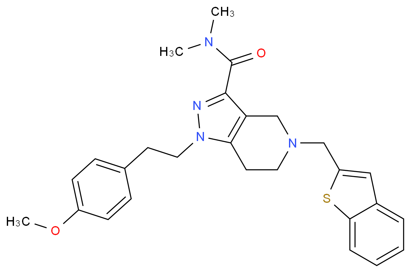 5-(1-benzothien-2-ylmethyl)-1-[2-(4-methoxyphenyl)ethyl]-N,N-dimethyl-4,5,6,7-tetrahydro-1H-pyrazolo[4,3-c]pyridine-3-carboxamide_分子结构_CAS_)