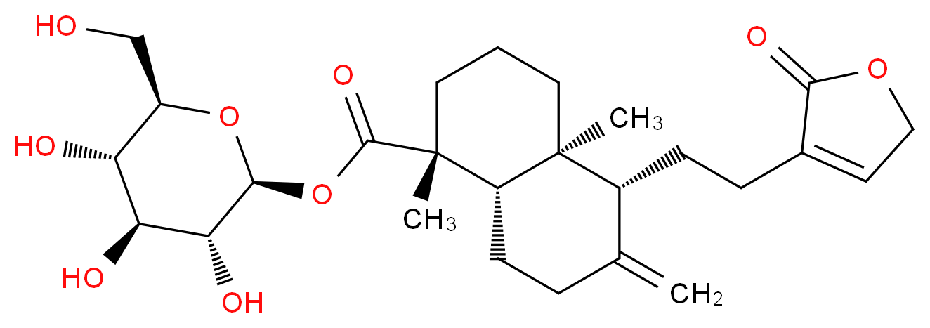 (2S,3R,4S,5S,6R)-3,4,5-trihydroxy-6-(hydroxymethyl)oxan-2-yl (1R,4aS,5R,8aS)-1,4a-dimethyl-6-methylidene-5-[2-(2-oxo-2,5-dihydrofuran-3-yl)ethyl]-decahydronaphthalene-1-carboxylate_分子结构_CAS_919120-78-8