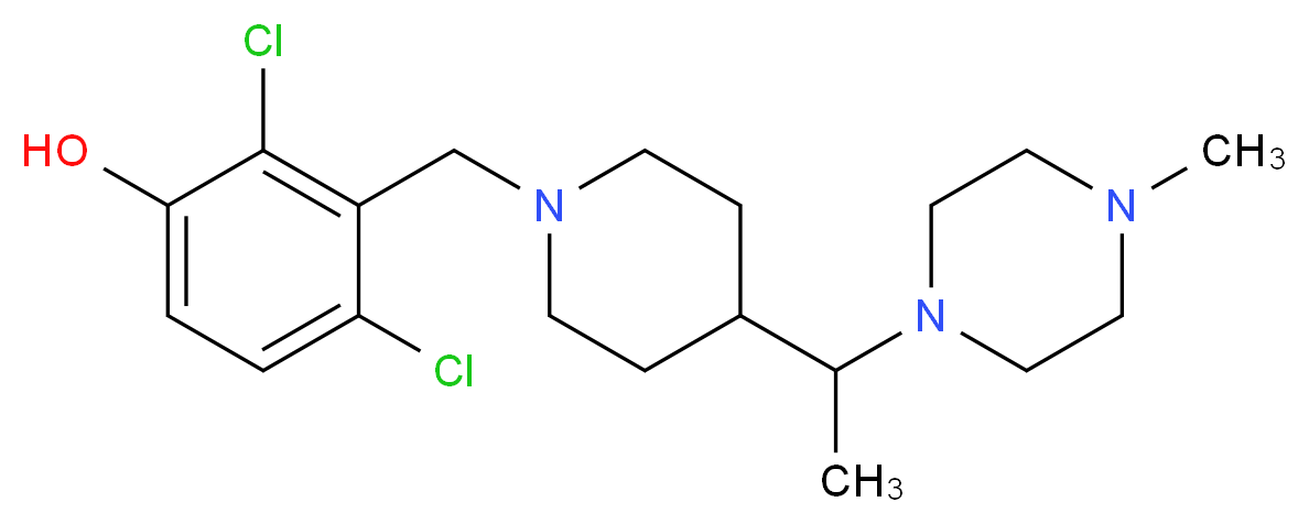 2,4-dichloro-3-({4-[1-(4-methyl-1-piperazinyl)ethyl]-1-piperidinyl}methyl)phenol_分子结构_CAS_)
