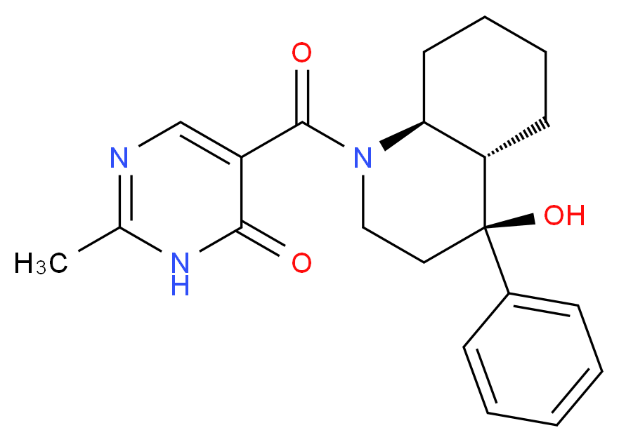 5-{[(4S*,4aS*,8aS*)-4-hydroxy-4-phenyloctahydro-1(2H)-quinolinyl]carbonyl}-2-methyl-4(3H)-pyrimidinone_分子结构_CAS_)