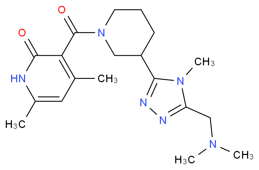 3-[(3-{5-[(dimethylamino)methyl]-4-methyl-4H-1,2,4-triazol-3-yl}piperidin-1-yl)carbonyl]-4,6-dimethylpyridin-2(1H)-one_分子结构_CAS_)