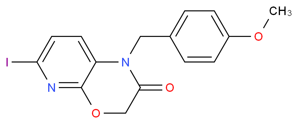 6-iodo-1-[(4-methoxyphenyl)methyl]-1H,2H,3H-pyrido[2,3-b][1,4]oxazin-2-one_分子结构_CAS_1186310-96-2