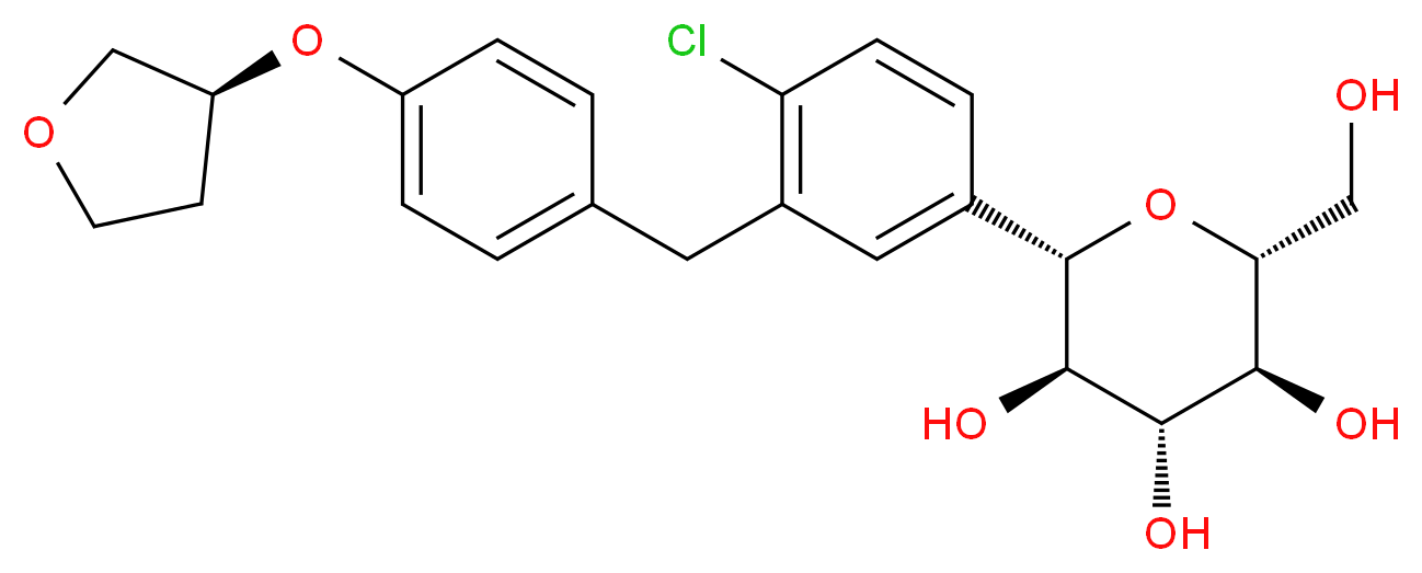(2S,3R,4R,5S,6R)-2-[4-chloro-3-({4-[(3S)-oxolan-3-yloxy]phenyl}methyl)phenyl]-6-(hydroxymethyl)oxane-3,4,5-triol_分子结构_CAS_864070-44-0