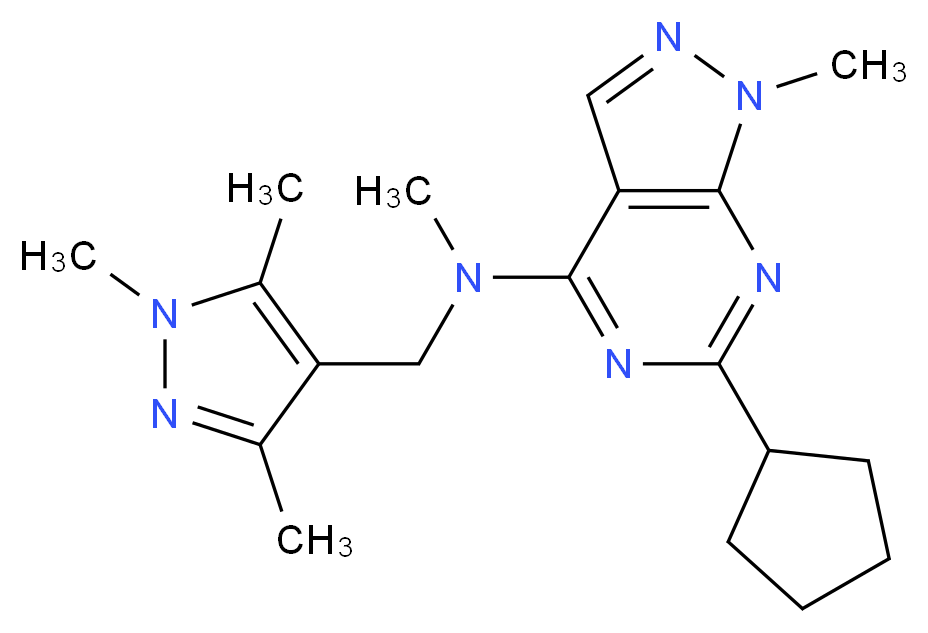 6-cyclopentyl-N,1-dimethyl-N-[(1,3,5-trimethyl-1H-pyrazol-4-yl)methyl]-1H-pyrazolo[3,4-d]pyrimidin-4-amine_分子结构_CAS_)