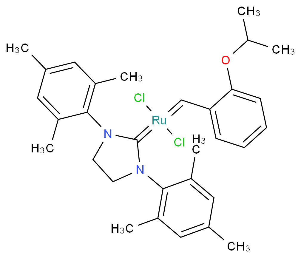 [1,3-bis(2,4,6-trimethylphenyl)imidazolidin-2-ylidene]dichloro{[2-(propan-2-yloxy)phenyl]methylidene}ruthenium_分子结构_CAS_301224-40-8