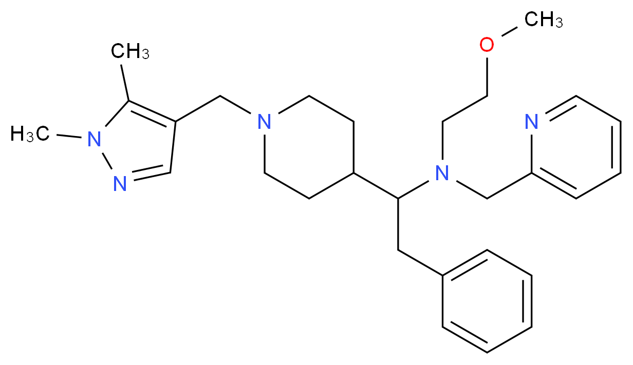 (1-{1-[(1,5-dimethyl-1H-pyrazol-4-yl)methyl]-4-piperidinyl}-2-phenylethyl)(2-methoxyethyl)(2-pyridinylmethyl)amine_分子结构_CAS_)