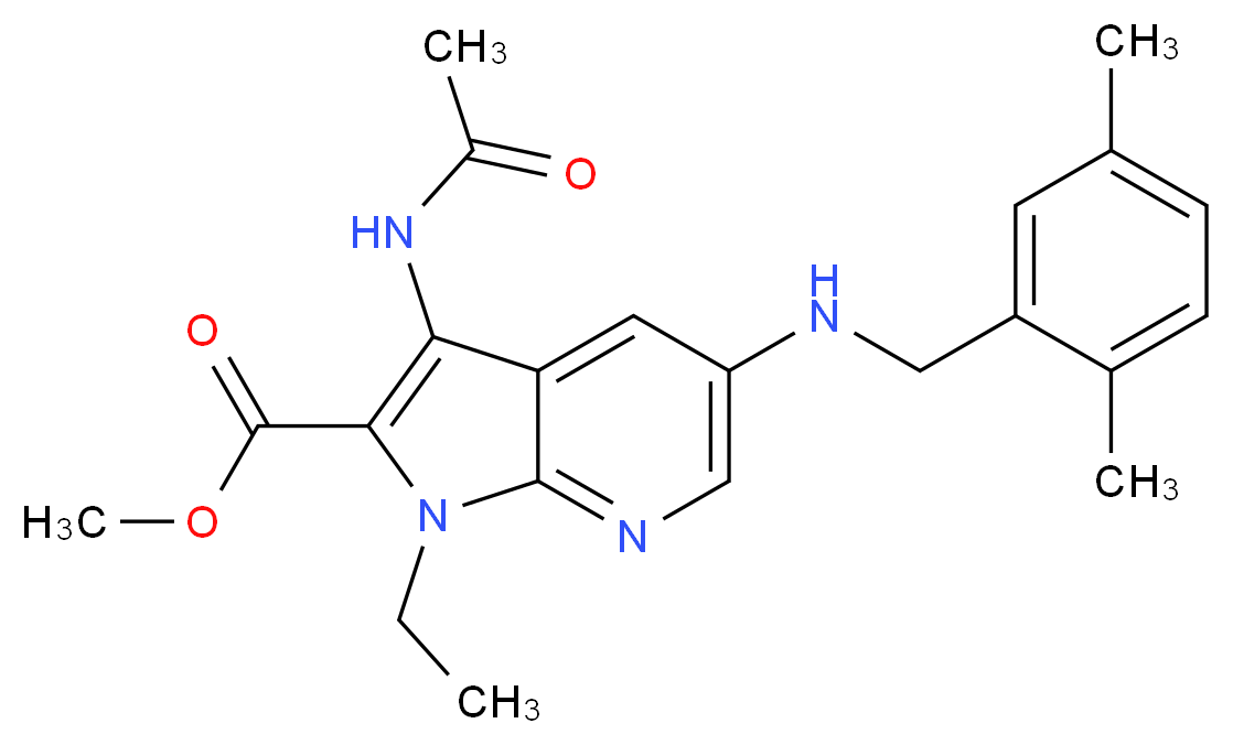 methyl 3-(acetylamino)-5-[(2,5-dimethylbenzyl)amino]-1-ethyl-1H-pyrrolo[2,3-b]pyridine-2-carboxylate_分子结构_CAS_)