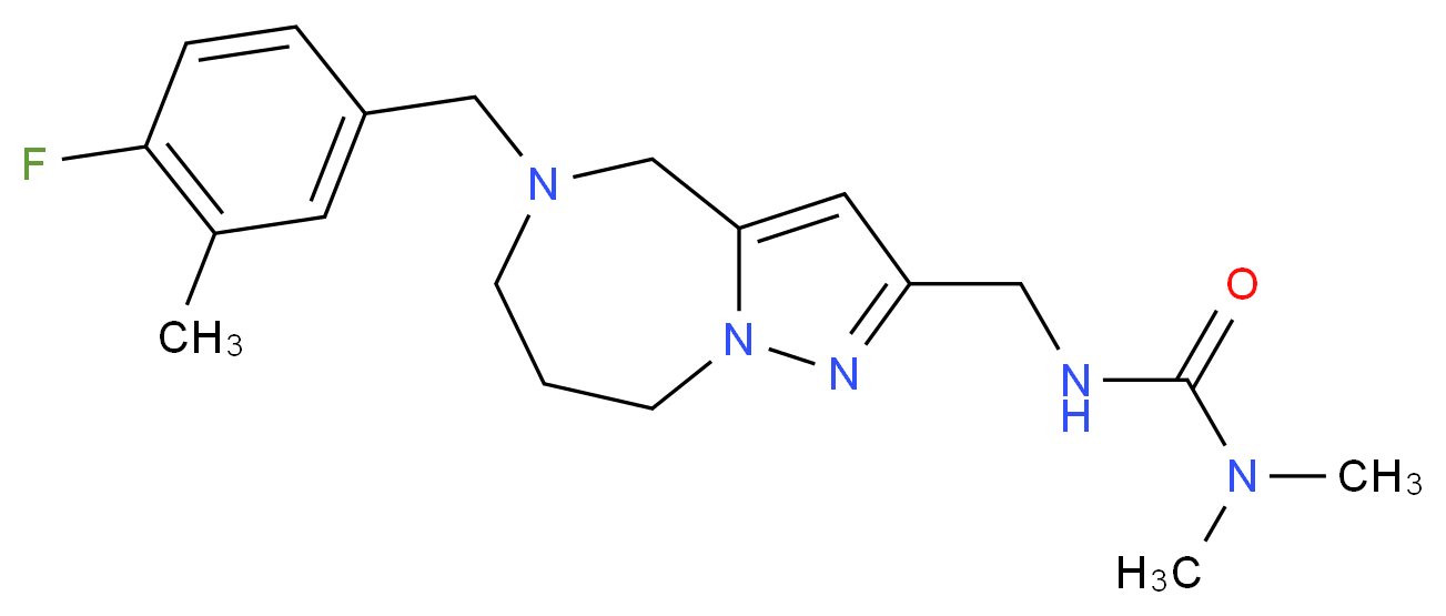 N'-{[5-(4-fluoro-3-methylbenzyl)-5,6,7,8-tetrahydro-4H-pyrazolo[1,5-a][1,4]diazepin-2-yl]methyl}-N,N-dimethylurea_分子结构_CAS_)