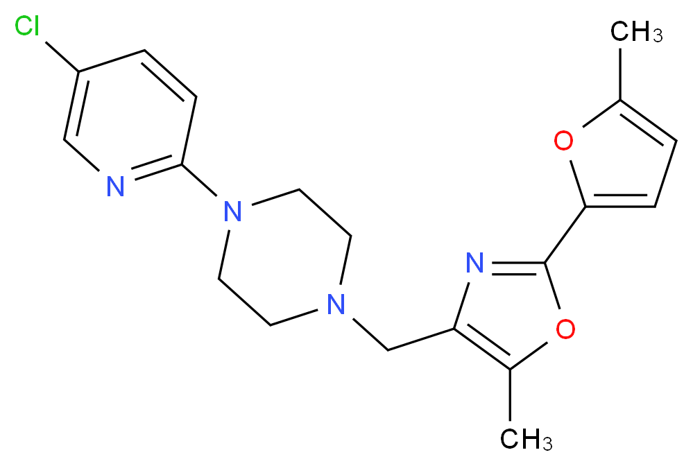 1-(5-chloro-2-pyridinyl)-4-{[5-methyl-2-(5-methyl-2-furyl)-1,3-oxazol-4-yl]methyl}piperazine_分子结构_CAS_)