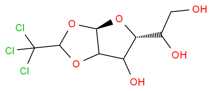 1-[(3aR,5R)-6-hydroxy-2-(trichloromethyl)-tetrahydro-2H-furo[2,3-d][1,3]dioxol-5-yl]ethane-1,2-diol_分子结构_CAS_15879-93-3