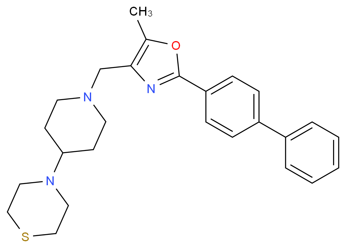 4-(1-{[2-(4-biphenylyl)-5-methyl-1,3-oxazol-4-yl]methyl}-4-piperidinyl)thiomorpholine_分子结构_CAS_)
