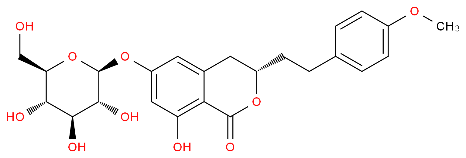 (3S)-8-hydroxy-3-[2-(4-methoxyphenyl)ethyl]-6-{[(2S,3R,4S,5S,6R)-3,4,5-trihydroxy-6-(hydroxymethyl)oxan-2-yl]oxy}-3,4-dihydro-1H-2-benzopyran-1-one_分子结构_CAS_126223-29-8