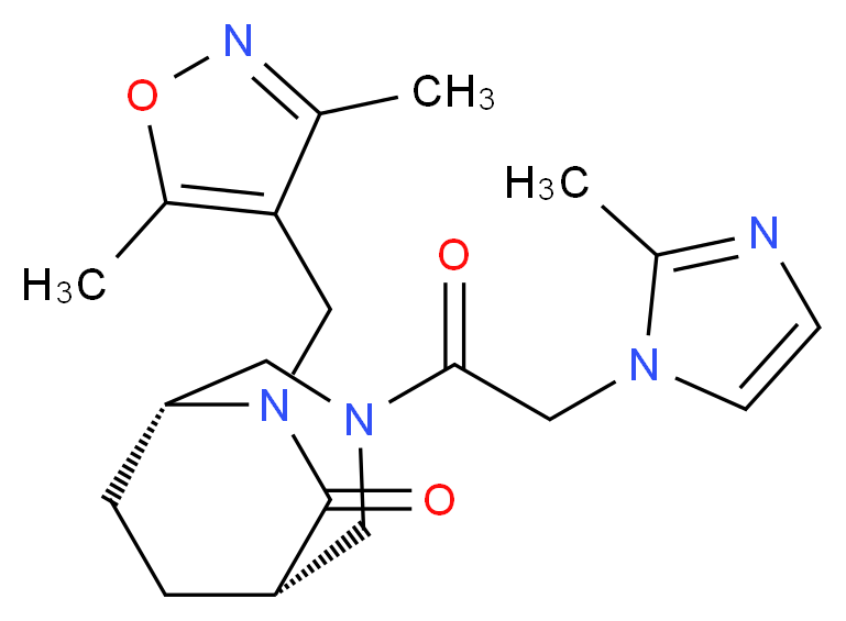 (1S*,5R*)-6-[(3,5-dimethylisoxazol-4-yl)methyl]-3-[(2-methyl-1H-imidazol-1-yl)acetyl]-3,6-diazabicyclo[3.2.2]nonan-7-one_分子结构_CAS_)