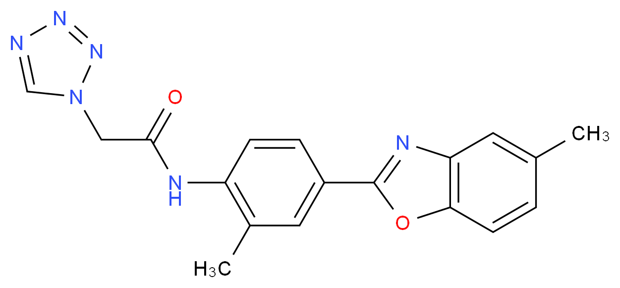 N-[2-methyl-4-(5-methyl-1,3-benzoxazol-2-yl)phenyl]-2-(1H-tetrazol-1-yl)acetamide_分子结构_CAS_)