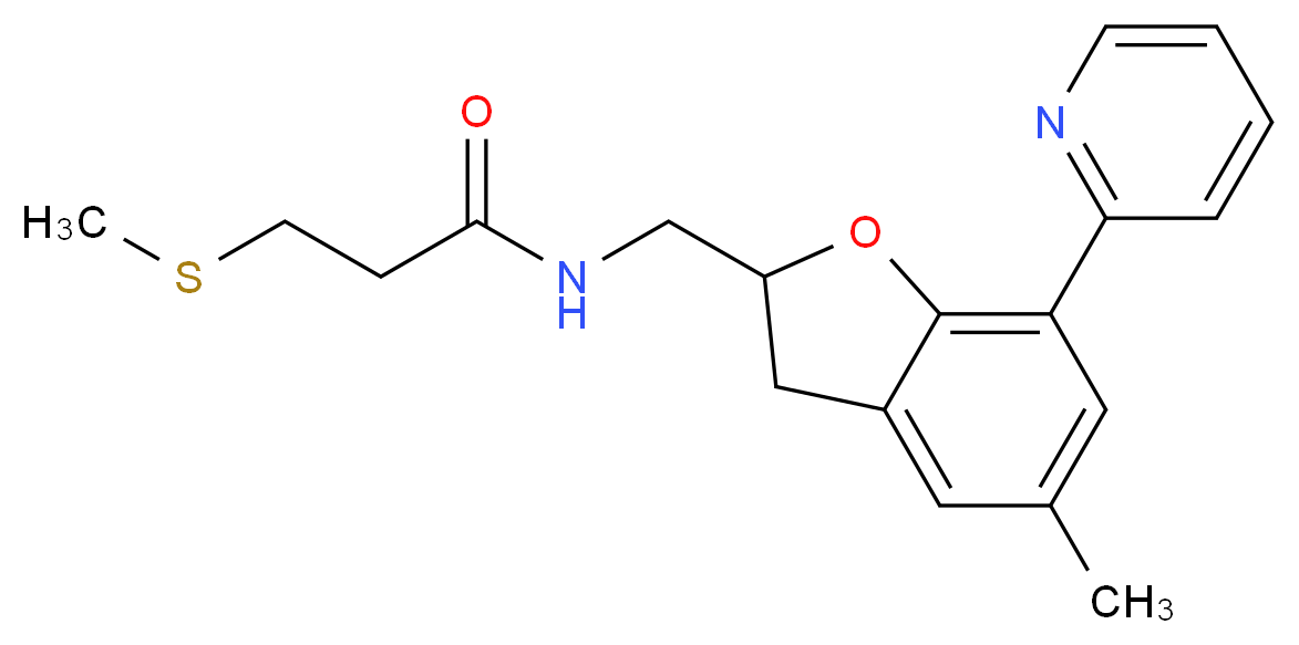N-{[5-methyl-7-(2-pyridinyl)-2,3-dihydro-1-benzofuran-2-yl]methyl}-3-(methylthio)propanamide_分子结构_CAS_)