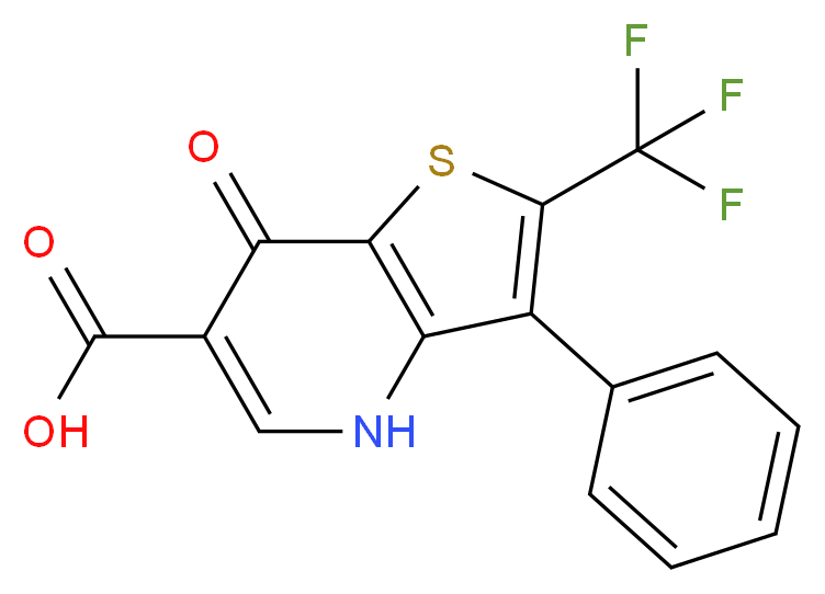 7-oxo-3-phenyl-2-(trifluoromethyl)-4,7-dihydrothieno[3,2-b]pyridine-6-carboxylic acid_分子结构_CAS_256488-13-8)