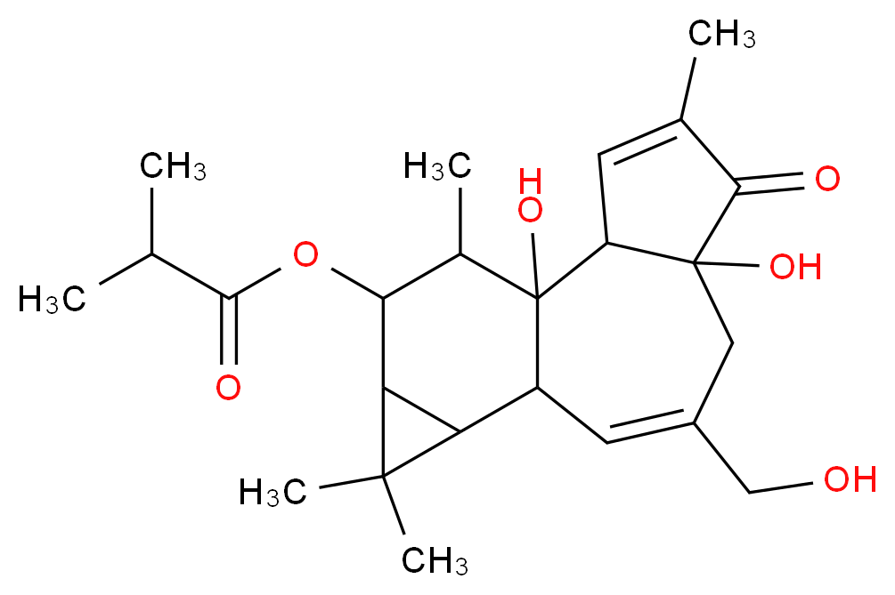 1,6-dihydroxy-8-(hydroxymethyl)-4,12,12,15-tetramethyl-5-oxotetracyclo[8.5.0.0^{2,6}.0^{11,13}]pentadeca-3,8-dien-14-yl 2-methylpropanoate_分子结构_CAS_25090-74-8