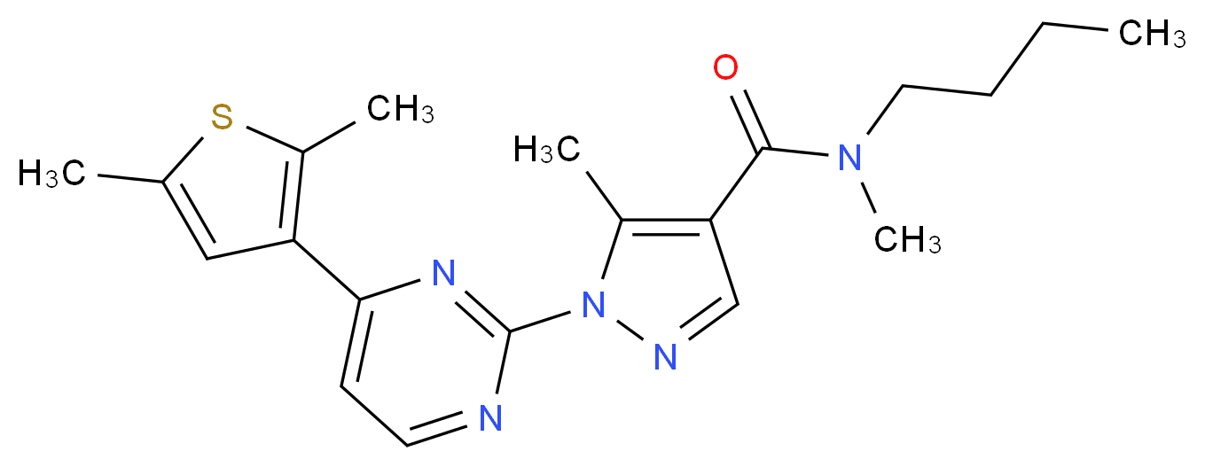 N-butyl-1-[4-(2,5-dimethyl-3-thienyl)-2-pyrimidinyl]-N,5-dimethyl-1H-pyrazole-4-carboxamide_分子结构_CAS_)
