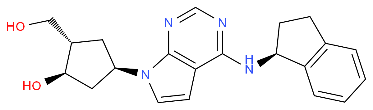 (1R,2S,4R)-4-(4-{[(1S)-2,3-dihydro-1H-inden-1-yl]amino}-7H-pyrrolo[2,3-d]pyrimidin-7-yl)-2-(hydroxymethyl)cyclopentan-1-ol_分子结构_CAS_905580-90-7