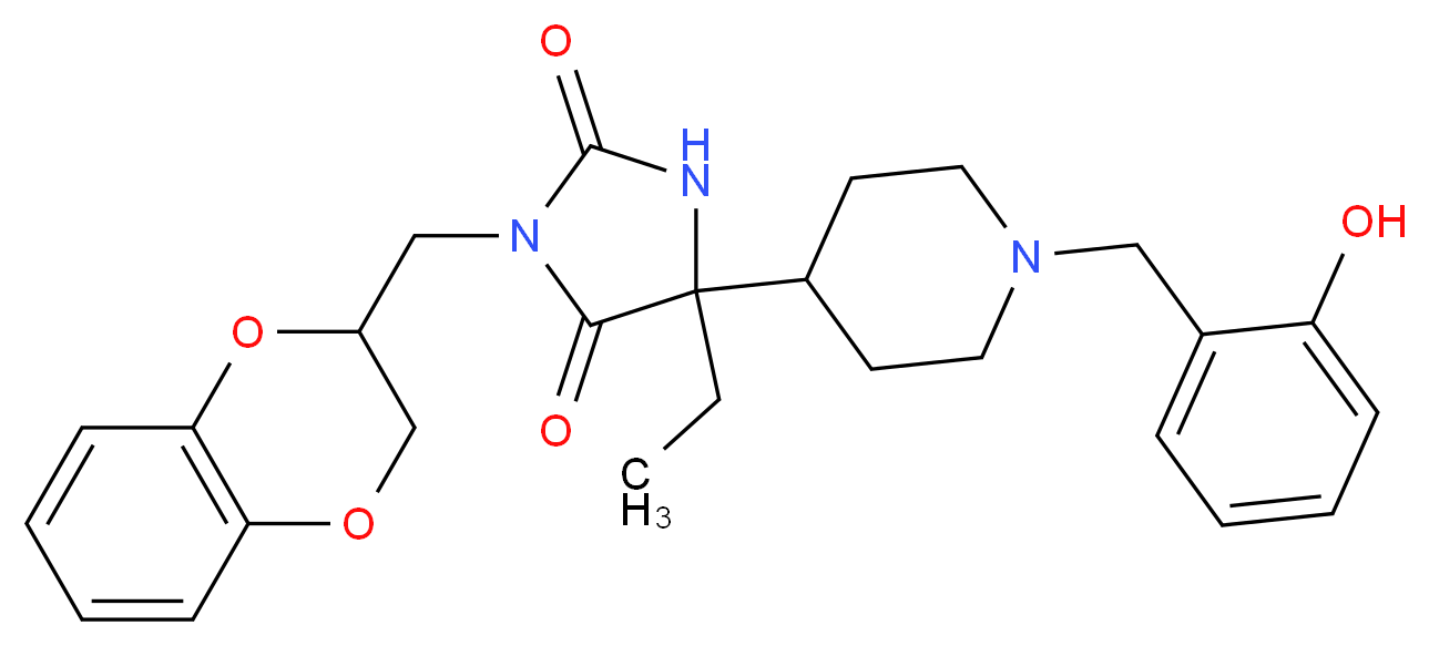3-(2,3-dihydro-1,4-benzodioxin-2-ylmethyl)-5-ethyl-5-[1-(2-hydroxybenzyl)-4-piperidinyl]-2,4-imidazolidinedione_分子结构_CAS_)