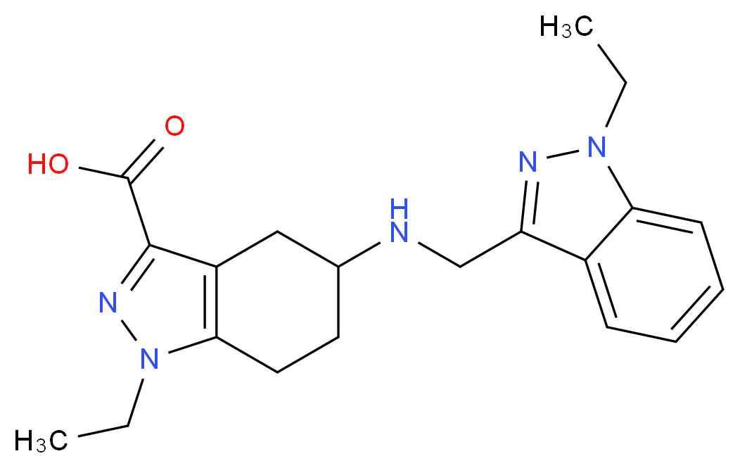 1-ethyl-5-{[(1-ethyl-1H-indazol-3-yl)methyl]amino}-4,5,6,7-tetrahydro-1H-indazole-3-carboxylic acid_分子结构_CAS_)
