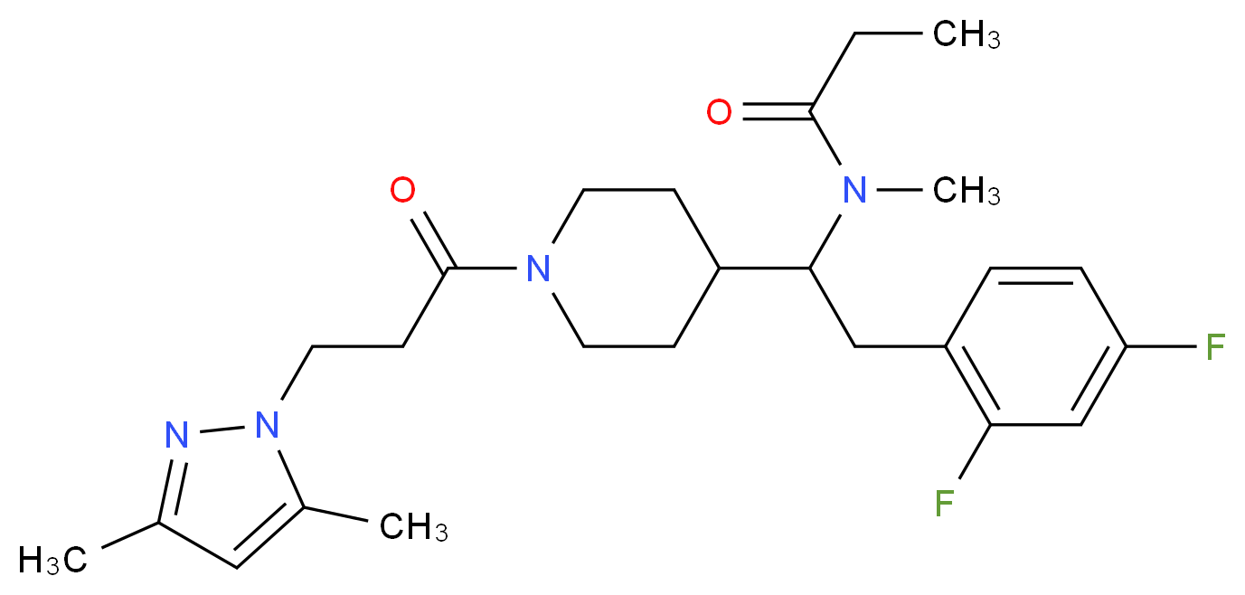 N-(2-(2,4-difluorophenyl)-1-{1-[3-(3,5-dimethyl-1H-pyrazol-1-yl)propanoyl]-4-piperidinyl}ethyl)-N-methylpropanamide_分子结构_CAS_)