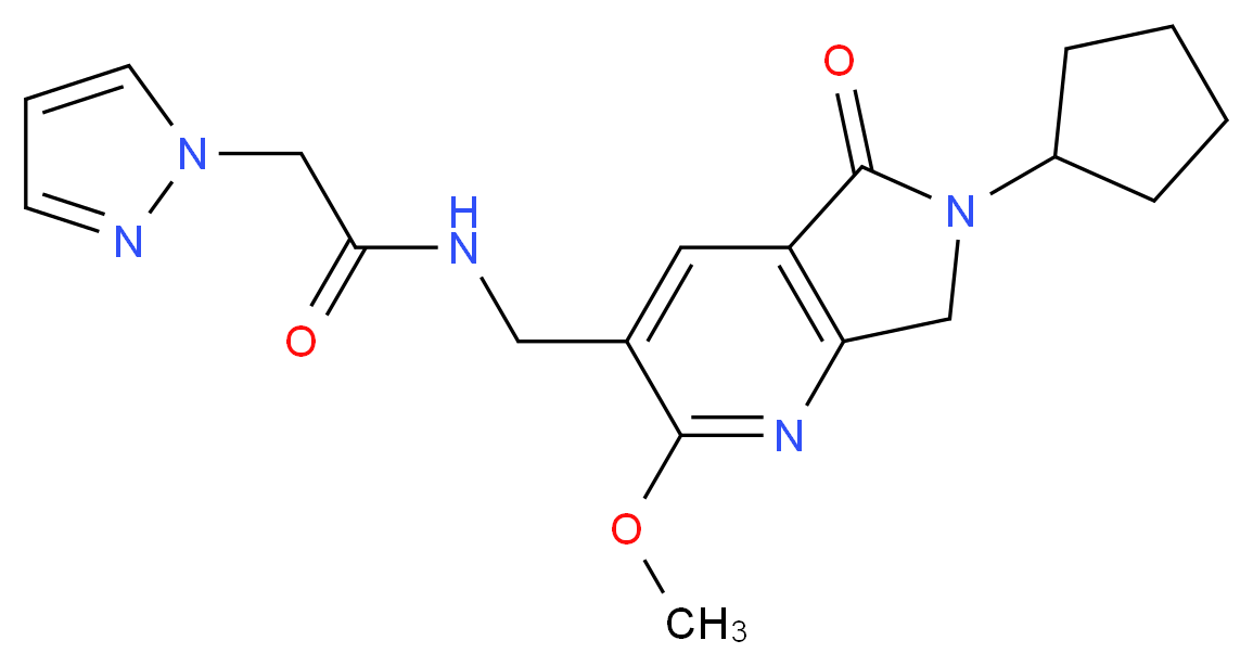 N-[(6-cyclopentyl-2-methoxy-5-oxo-6,7-dihydro-5H-pyrrolo[3,4-b]pyridin-3-yl)methyl]-2-(1H-pyrazol-1-yl)acetamide_分子结构_CAS_)