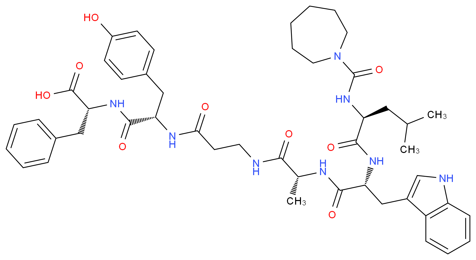 (2R)-2-[(2S)-2-{3-[(2R)-2-[(2R)-2-[(2S)-2-[(azepane-1-carbonyl)amino]-4-methylpentanamido]-3-(1H-indol-3-yl)propanamido]propanamido]propanamido}-3-(4-hydroxyphenyl)propanamido]-3-phenylpropanoic acid_分子结构_CAS_152847-08-0