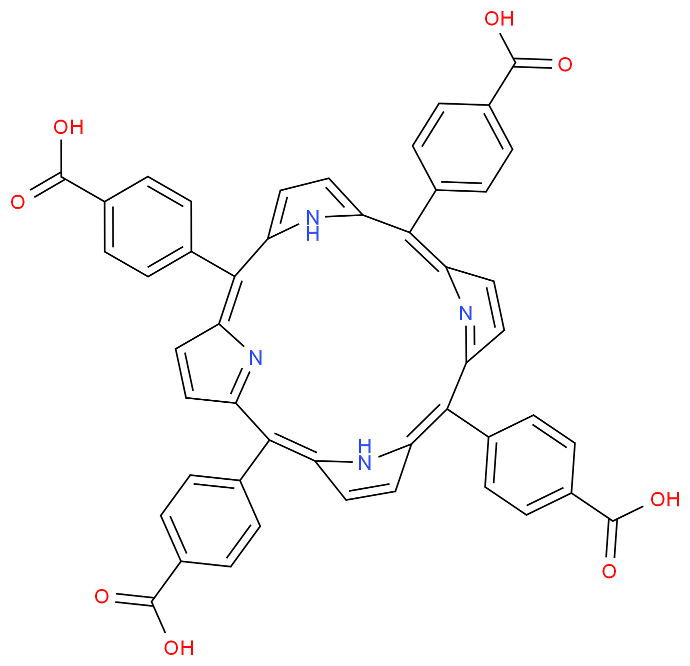 4-[7,12,17-tris(4-carboxyphenyl)-21,22,23,24-tetraazapentacyclo[16.2.1.1<sup>3</sup>,<sup>6</sup>.1<sup>8</sup>,<sup>1</sup><sup>1</sup>.1<sup>1</sup><sup>3</sup>,<sup>1</sup><sup>6</sup>]tetracosa-1,3(24),4,6,8,10,12,14,16(22),17,19-undecaen-2-yl]benzoic acid_分子结构_CAS_14609-54-2