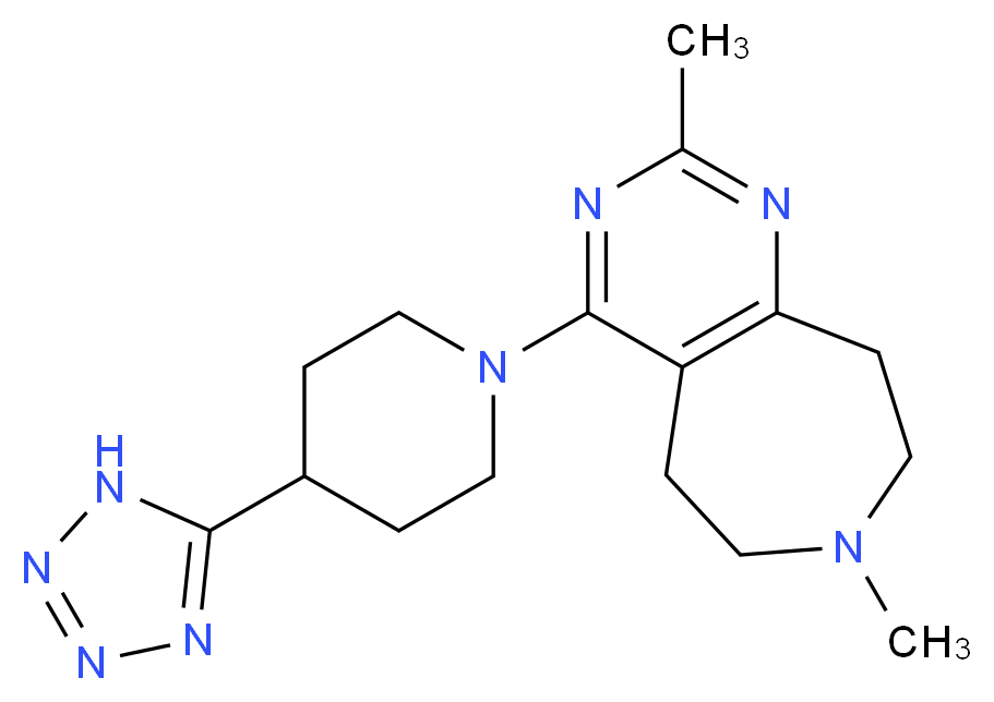 2,7-dimethyl-4-[4-(1H-tetrazol-5-yl)piperidin-1-yl]-6,7,8,9-tetrahydro-5H-pyrimido[4,5-d]azepine_分子结构_CAS_)