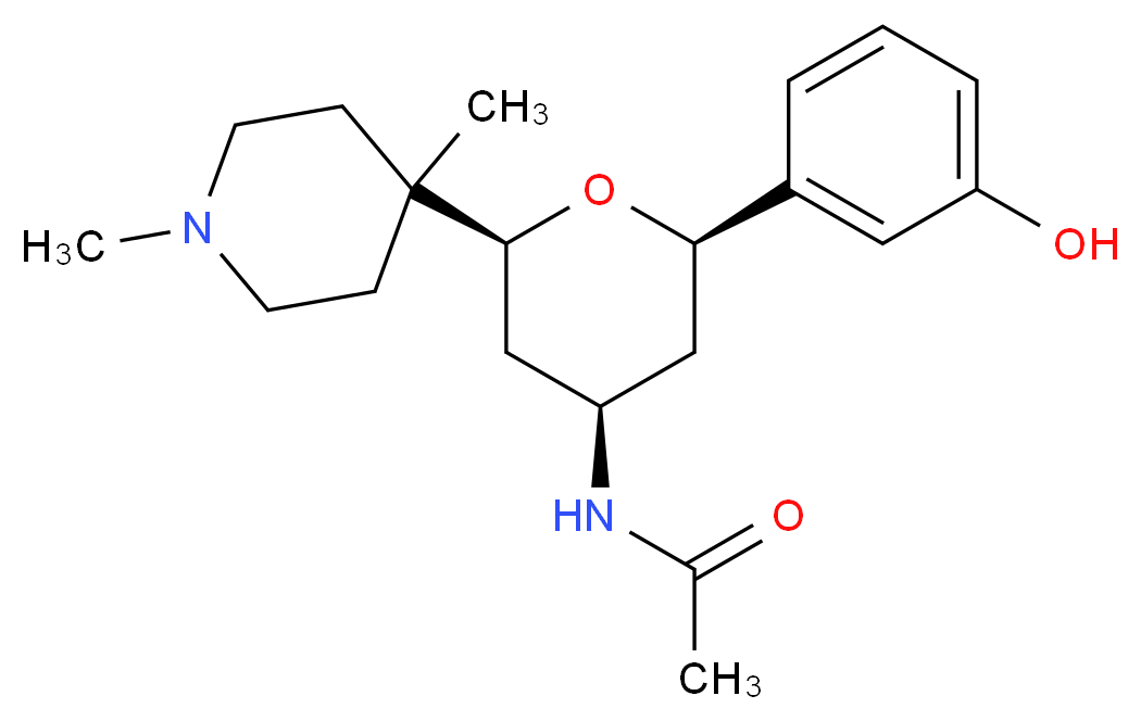 N-[(2S*,4S*,6R*)-2-(1,4-dimethylpiperidin-4-yl)-6-(3-hydroxyphenyl)tetrahydro-2H-pyran-4-yl]acetamide_分子结构_CAS_)