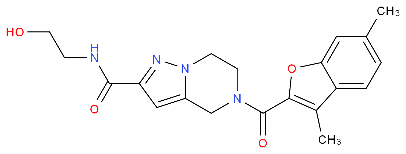 5-[(3,6-dimethyl-1-benzofuran-2-yl)carbonyl]-N-(2-hydroxyethyl)-4,5,6,7-tetrahydropyrazolo[1,5-a]pyrazine-2-carboxamide_分子结构_CAS_)
