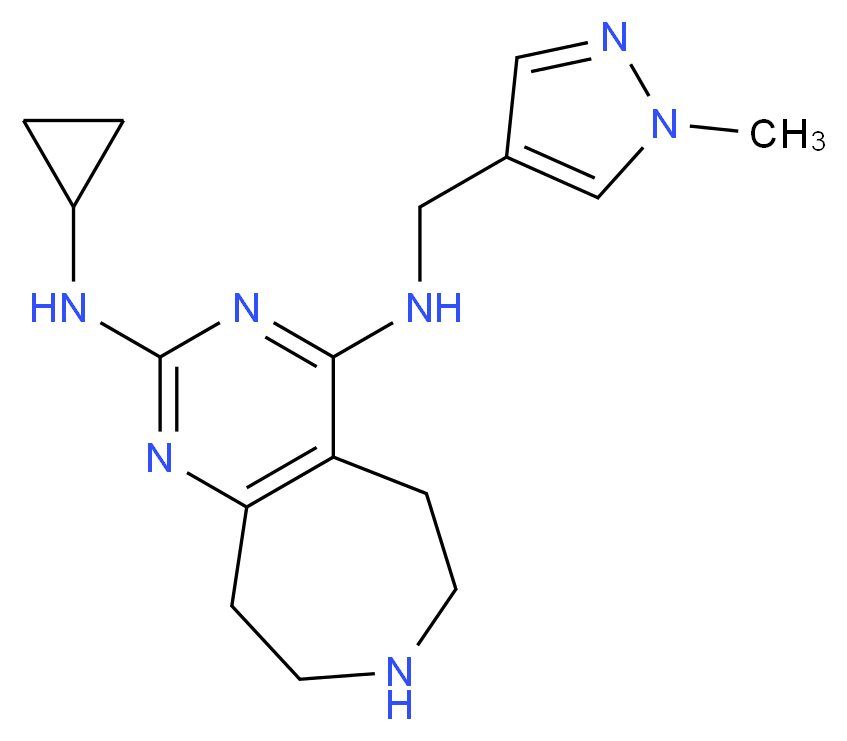N~2~-cyclopropyl-N~4~-[(1-methyl-1H-pyrazol-4-yl)methyl]-6,7,8,9-tetrahydro-5H-pyrimido[4,5-d]azepine-2,4-diamine_分子结构_CAS_)