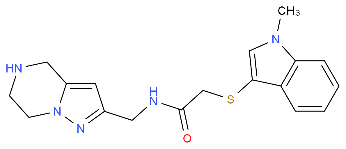 2-[(1-methyl-1H-indol-3-yl)thio]-N-(4,5,6,7-tetrahydropyrazolo[1,5-a]pyrazin-2-ylmethyl)acetamide_分子结构_CAS_)