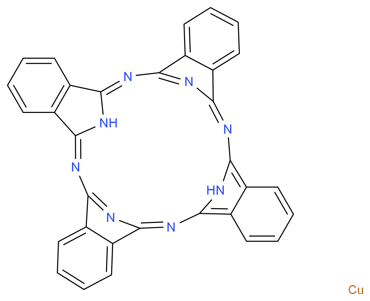 2,11,20,29,37,38,39,40-octaazanonacyclo[28.6.1.1<sup>3</sup>,<sup>1</sup><sup>0</sup>.1<sup>1</sup><sup>2</sup>,<sup>1</sup><sup>9</sup>.1<sup>2</sup><sup>1</sup>,<sup>2</sup><sup>8</sup>.0<sup>4</sup>,<sup>9</sup>.0<sup>1</sup><sup>3</sup>,<sup>1</sup><sup>8</sup>.0<sup>2</sup><sup>2</sup>,<sup>2</sup><sup>7</sup>.0<sup>3</sup><sup>1</sup>,<sup>3</sup><sup>6</sup>]tetraconta-1,3,5,7,9,11,13,15,17,19(39),20,22,24,26,28,30(37),31,33,35-nonadecaene copper_分子结构_CAS_147-14-8