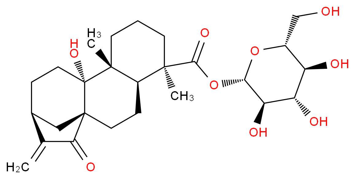 (2S,3R,4S,5S,6R)-3,4,5-trihydroxy-6-(hydroxymethyl)oxan-2-yl (1R,4S,5R,9R,10R,13R)-10-hydroxy-5,9-dimethyl-14-methylidene-15-oxotetracyclo[11.2.1.0<sup>1</sup>,<sup>1</sup><sup>0</sup>.0<sup>4</sup>,<sup>9</sup>]hexadecane-5-carboxylate_分子结构_CAS_81263-96-9