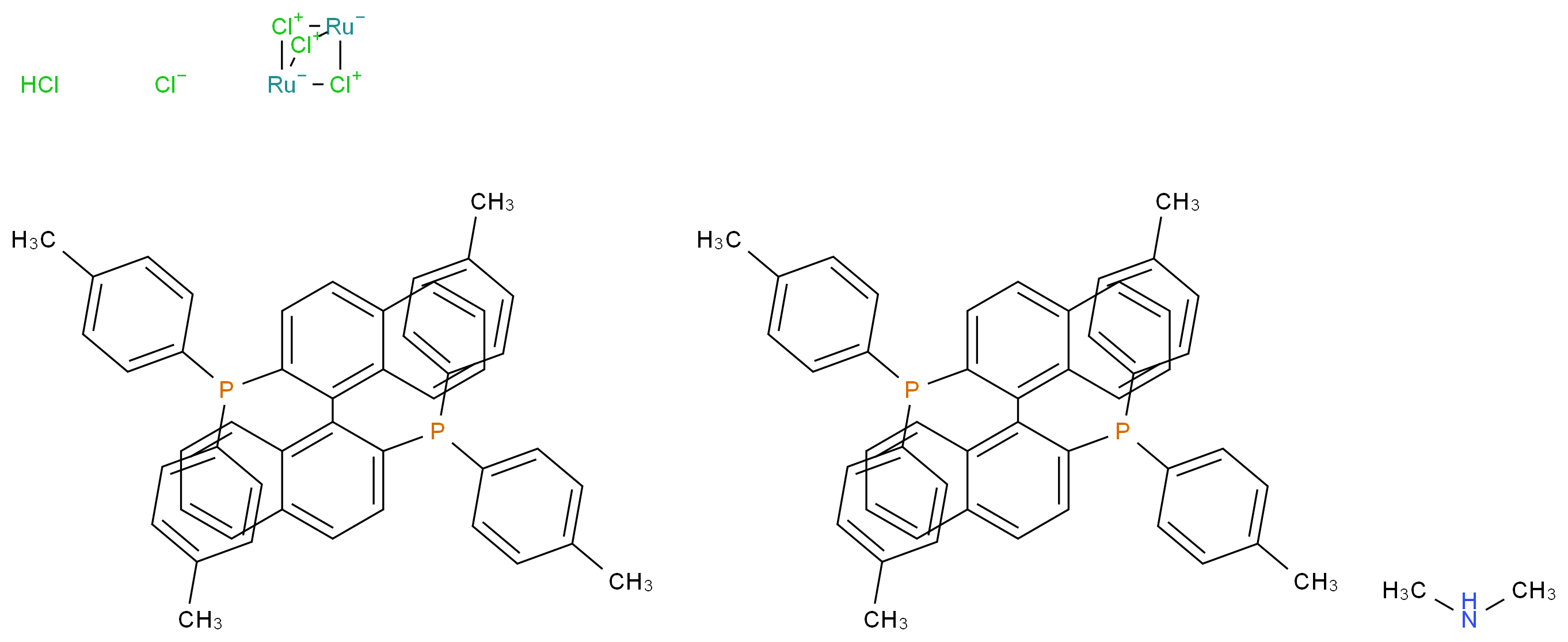 bis((1-{2-[bis(4-methylphenyl)phosphanyl]naphthalen-1-yl}naphthalen-2-yl)bis(4-methylphenyl)phosphane) bicyclo[1.1.1]diruthenachlorane-2,4,5-tris(ylium)-1,3-diuide dimethylamine chloride hydrochloride_分子结构_CAS_309735-86-2