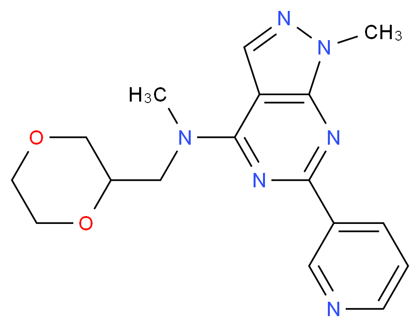 N-(1,4-dioxan-2-ylmethyl)-N,1-dimethyl-6-(3-pyridinyl)-1H-pyrazolo[3,4-d]pyrimidin-4-amine_分子结构_CAS_)