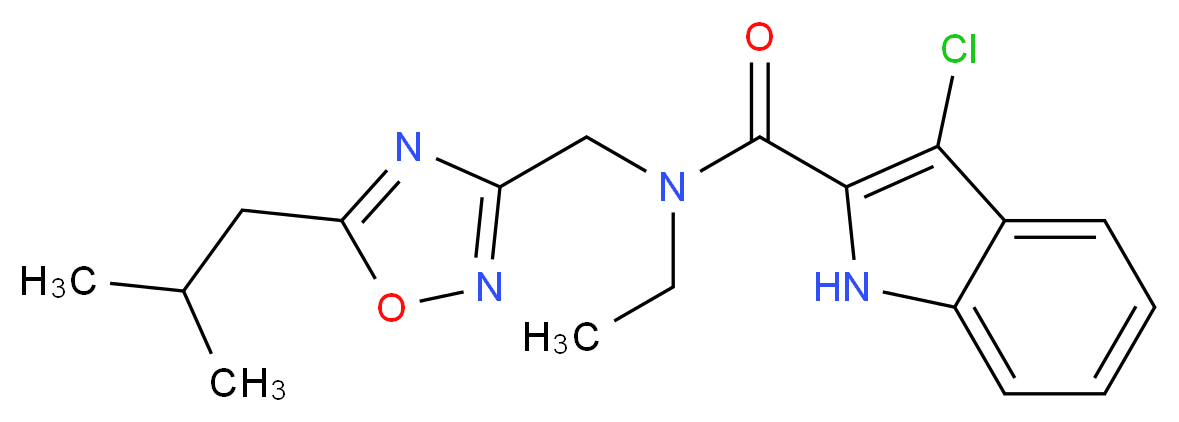 3-chloro-N-ethyl-N-[(5-isobutyl-1,2,4-oxadiazol-3-yl)methyl]-1H-indole-2-carboxamide_分子结构_CAS_)