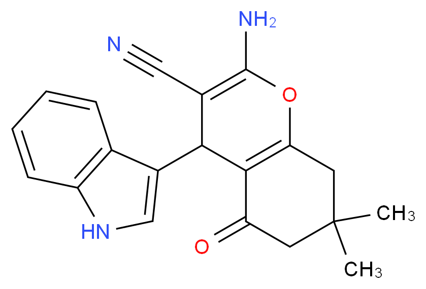 2-Amino-4-indol-3-yl-7,7-dimethyl-5-oxo-4,6,7,8-tetrahydro2H-chromene-3-carbonitrile_分子结构_CAS_)