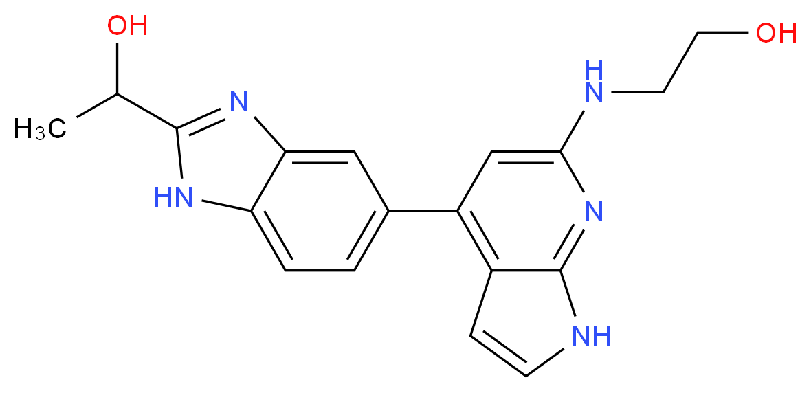 1-(5-{6-[(2-hydroxyethyl)amino]-1H-pyrrolo[2,3-b]pyridin-4-yl}-1H-benzimidazol-2-yl)ethanol_分子结构_CAS_)
