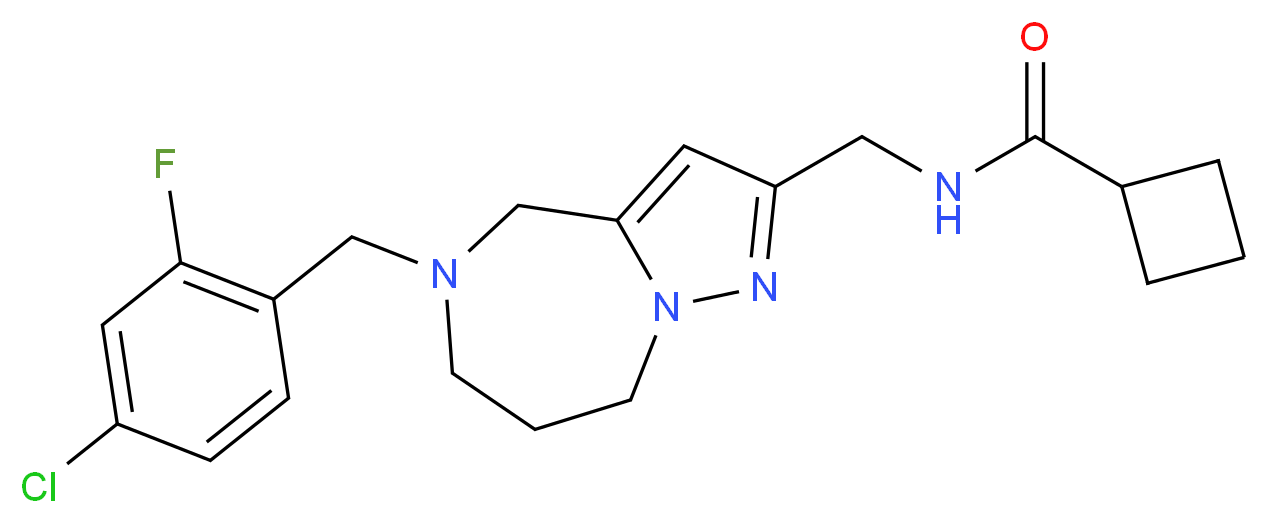 N-{[5-(4-chloro-2-fluorobenzyl)-5,6,7,8-tetrahydro-4H-pyrazolo[1,5-a][1,4]diazepin-2-yl]methyl}cyclobutanecarboxamide_分子结构_CAS_)