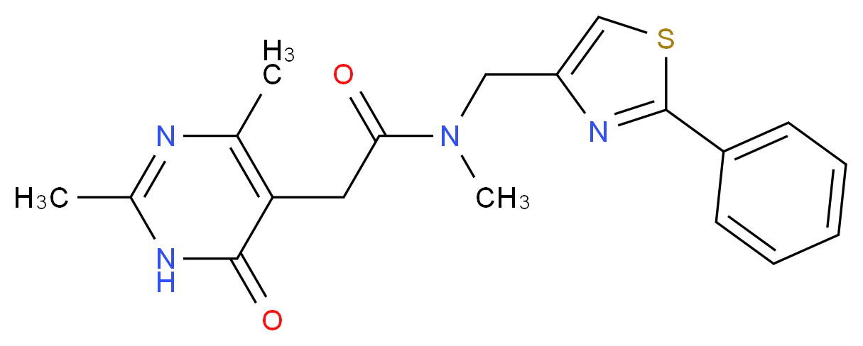 2-(2,4-dimethyl-6-oxo-1,6-dihydro-5-pyrimidinyl)-N-methyl-N-[(2-phenyl-1,3-thiazol-4-yl)methyl]acetamide_分子结构_CAS_)