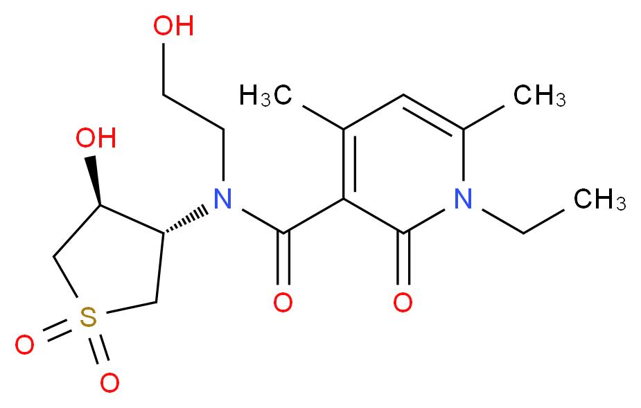 1-ethyl-N-[(3S*,4S*)-4-hydroxy-1,1-dioxidotetrahydro-3-thienyl]-N-(2-hydroxyethyl)-4,6-dimethyl-2-oxo-1,2-dihydropyridine-3-carboxamide_分子结构_CAS_)