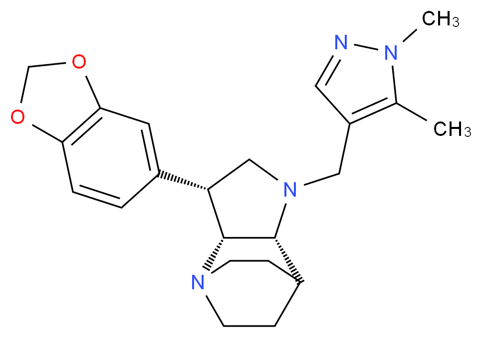 (3R*,3aR*,7aR*)-3-(1,3-benzodioxol-5-yl)-1-[(1,5-dimethyl-1H-pyrazol-4-yl)methyl]octahydro-4,7-ethanopyrrolo[3,2-b]pyridine_分子结构_CAS_)