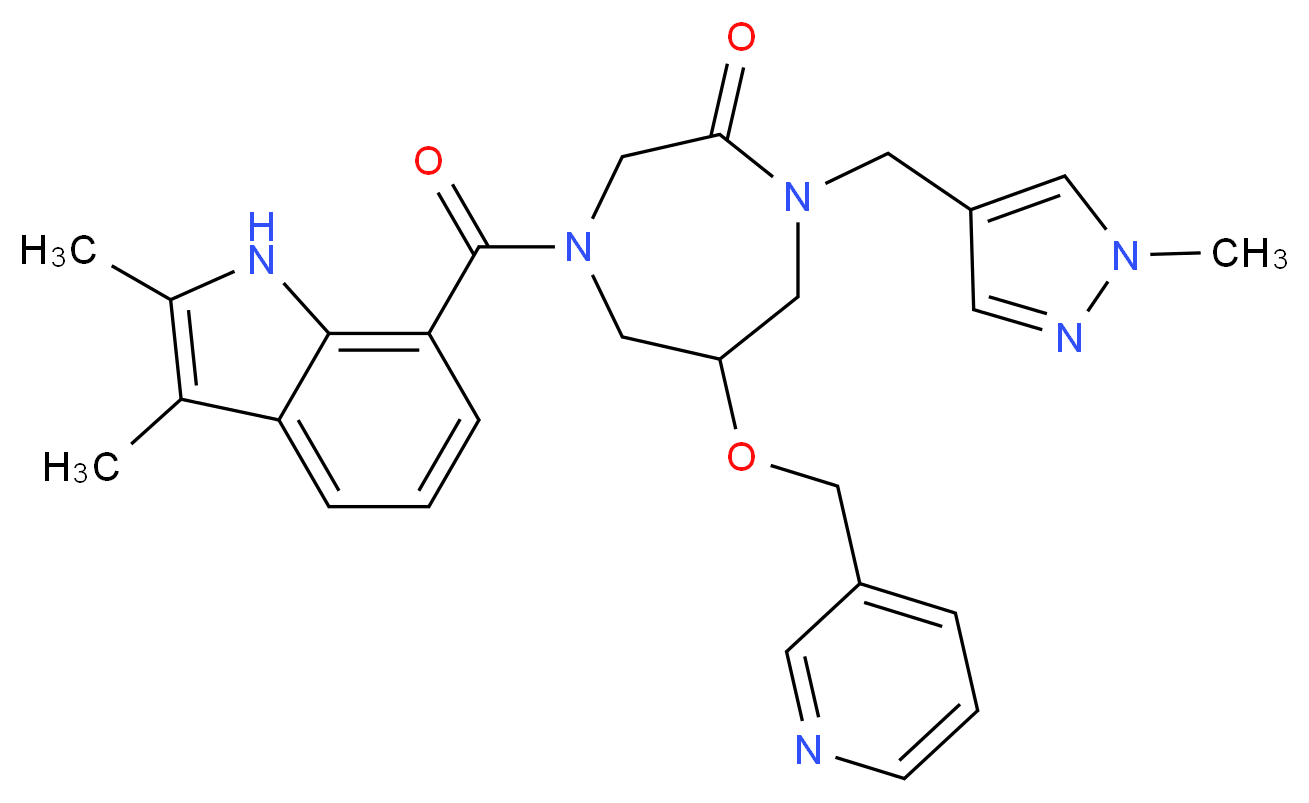 4-[(2,3-dimethyl-1H-indol-7-yl)carbonyl]-1-[(1-methyl-1H-pyrazol-4-yl)methyl]-6-(3-pyridinylmethoxy)-1,4-diazepan-2-one_分子结构_CAS_)