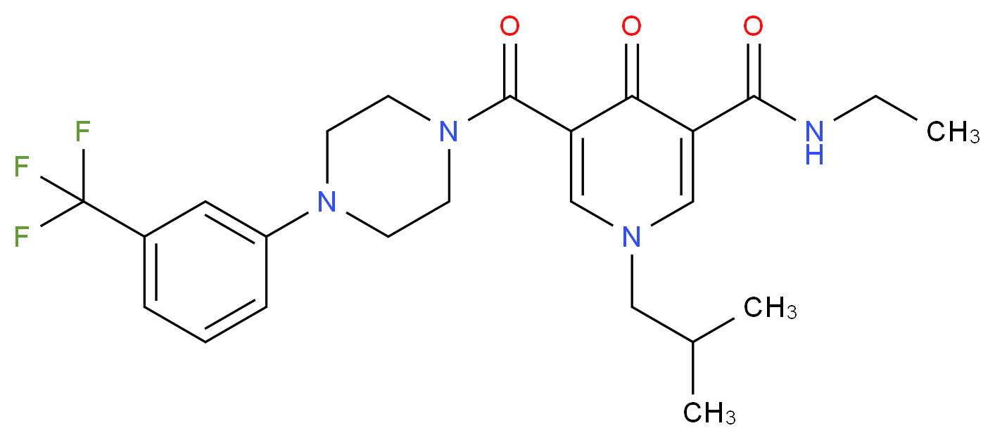 N-ethyl-1-isobutyl-4-oxo-5-({4-[3-(trifluoromethyl)phenyl]-1-piperazinyl}carbonyl)-1,4-dihydro-3-pyridinecarboxamide_分子结构_CAS_)